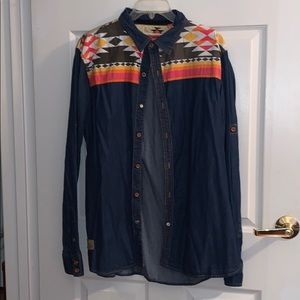 Rolling Paper buttons tribal print button down